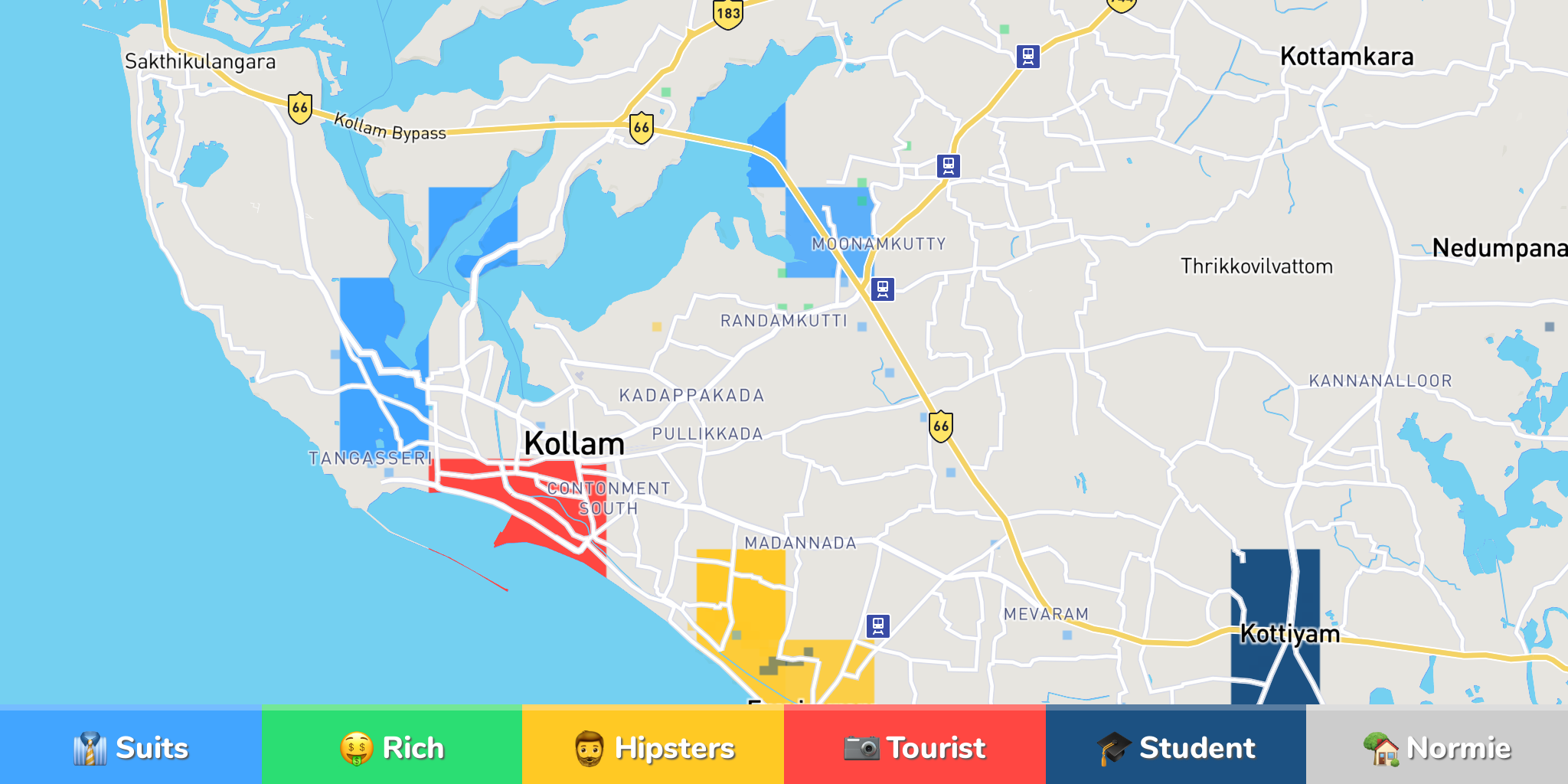 Kollam Neighborhood Map