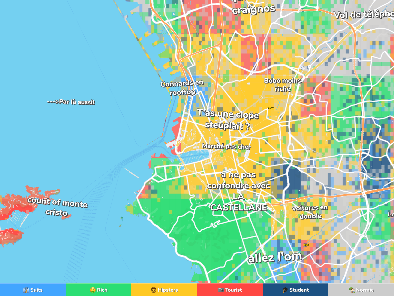 Carte de Marseille en France avec les quartiers