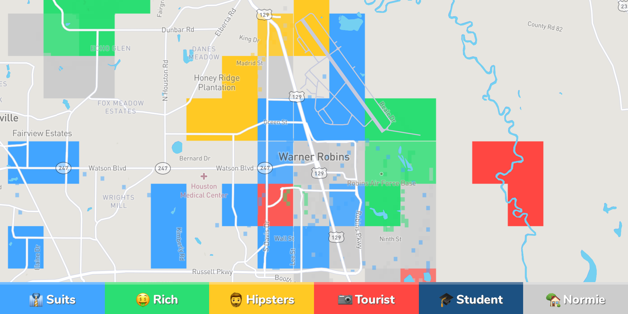 Warner Robins Neighborhood Map